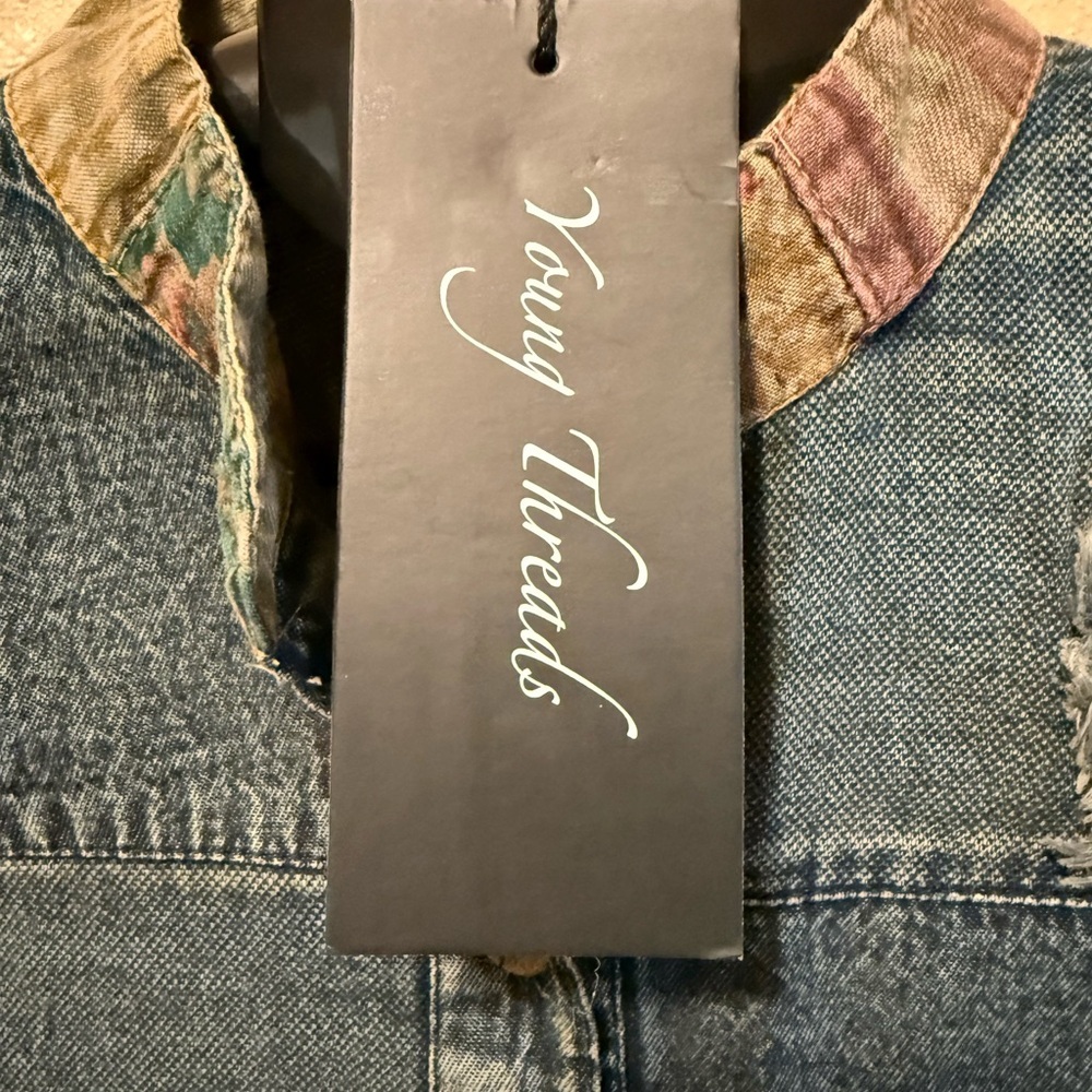 Denim Patchwork ruffle Jacket with Floral Accents… - image 5